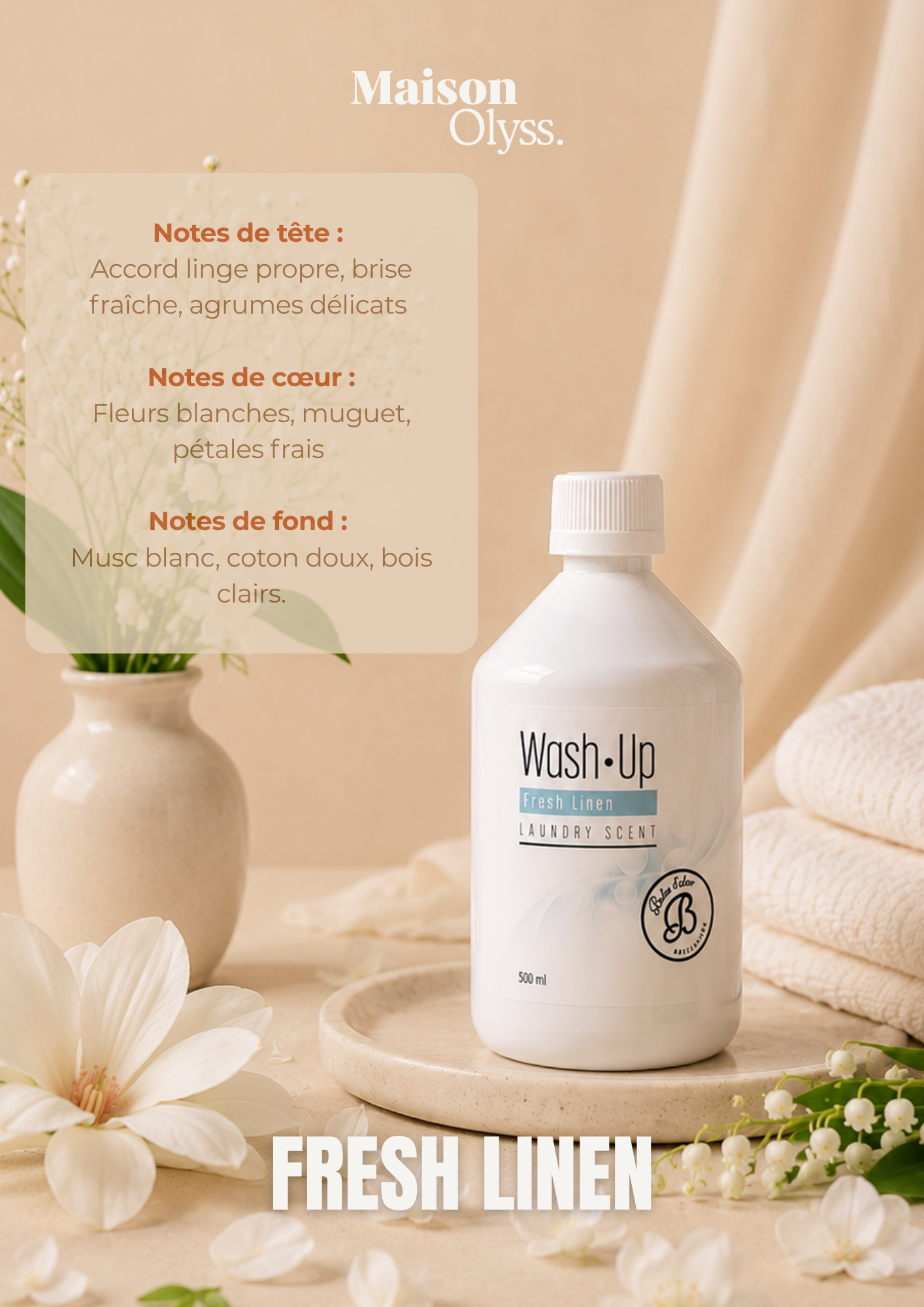 Flacon parfum de linge 500ml Fresh Linen Maison Olyss